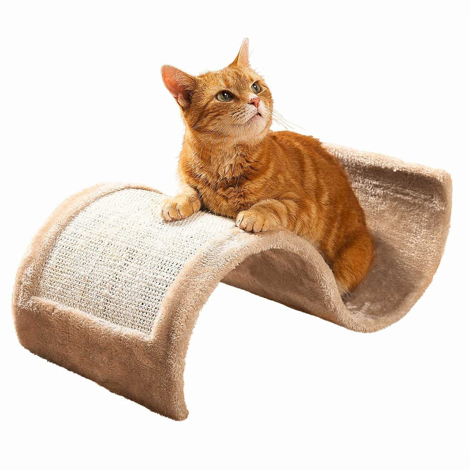 PETCOMER PET TRAVELER Cat Scratching Post Wave, Indoor Cat Toys and Bed & Pet Play Towers, Beige, 11.25"L x 19.5"W x 7"H