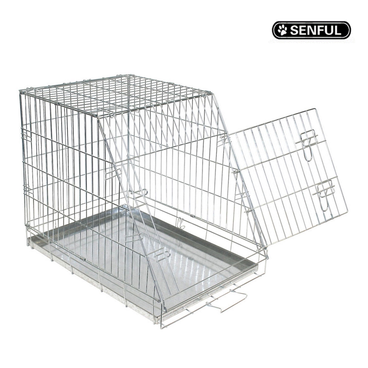 SENFUL Dog Kennels, Folding Metal Pet Kennel Wire Cage, Silver, 35.43"L x 23.1"W x 26.18"H