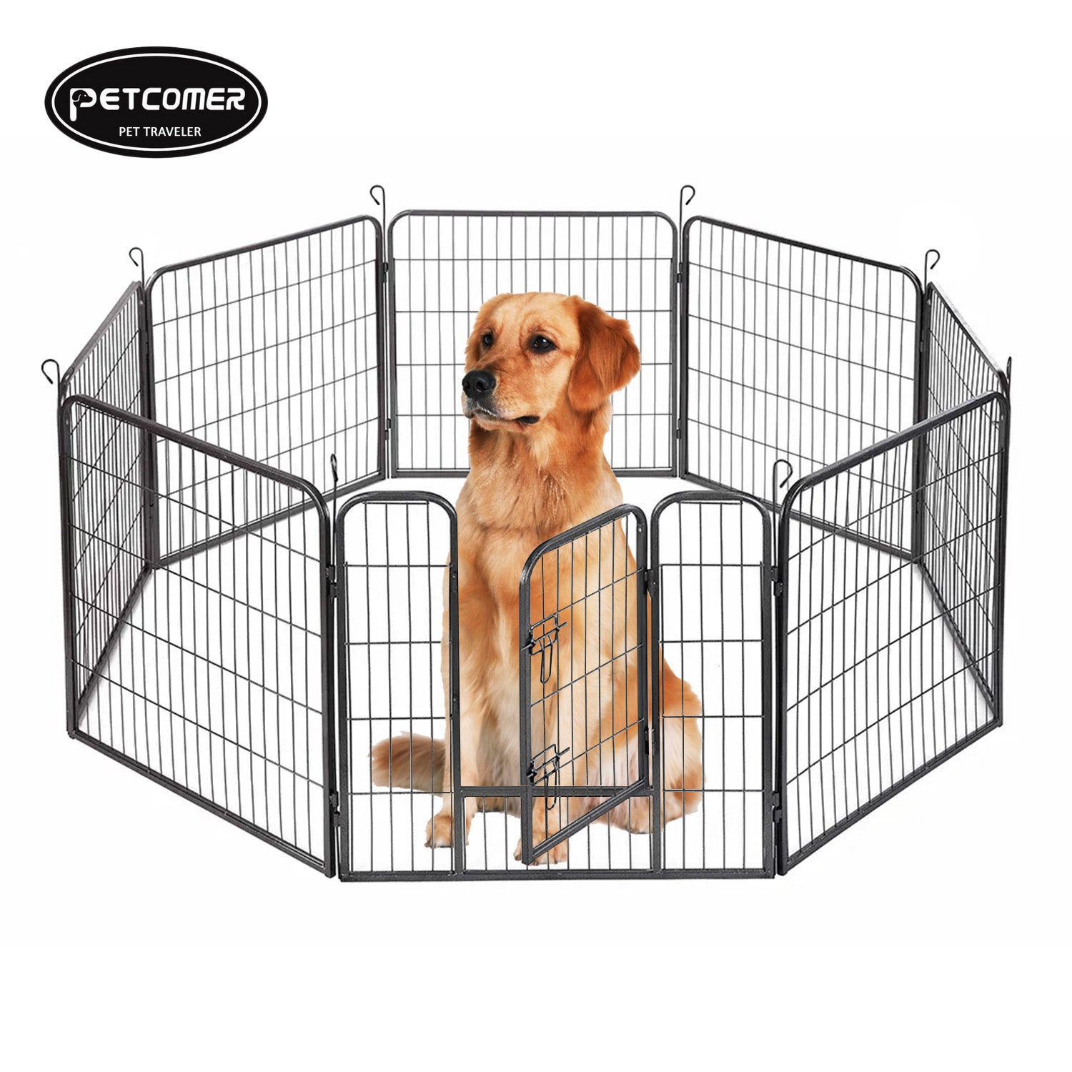 PETCOMER PET TRAVELER Dog Playpen Kennels, Folding Metal Pet Kennel Wire Cage, 8 Panels, 31.5"L x 27.5"W x 34.3"H
