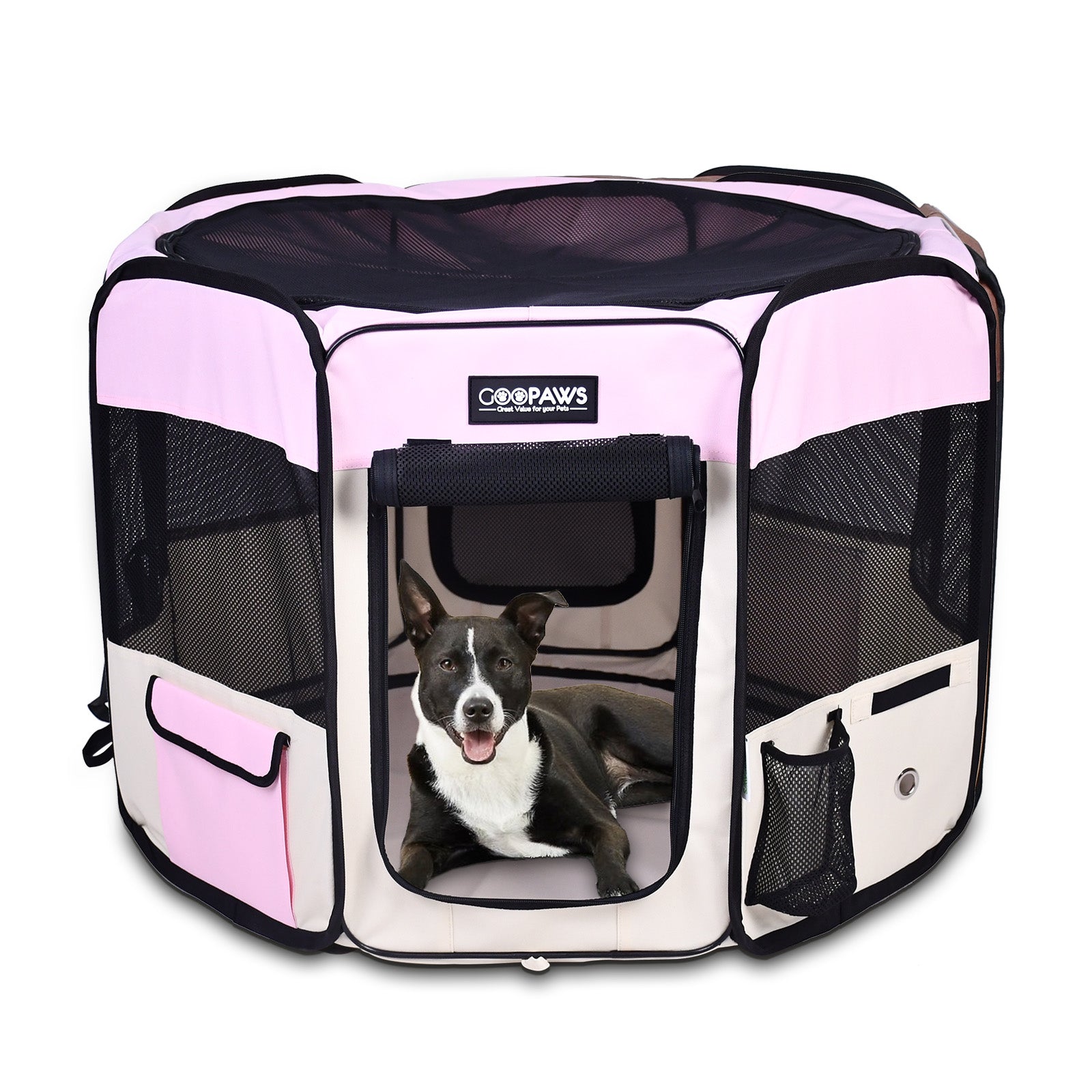 Jespet 2-Door Portable Soft-Sided Dog, Cat & Small Pet Exercise Playpen, Pink, 45''