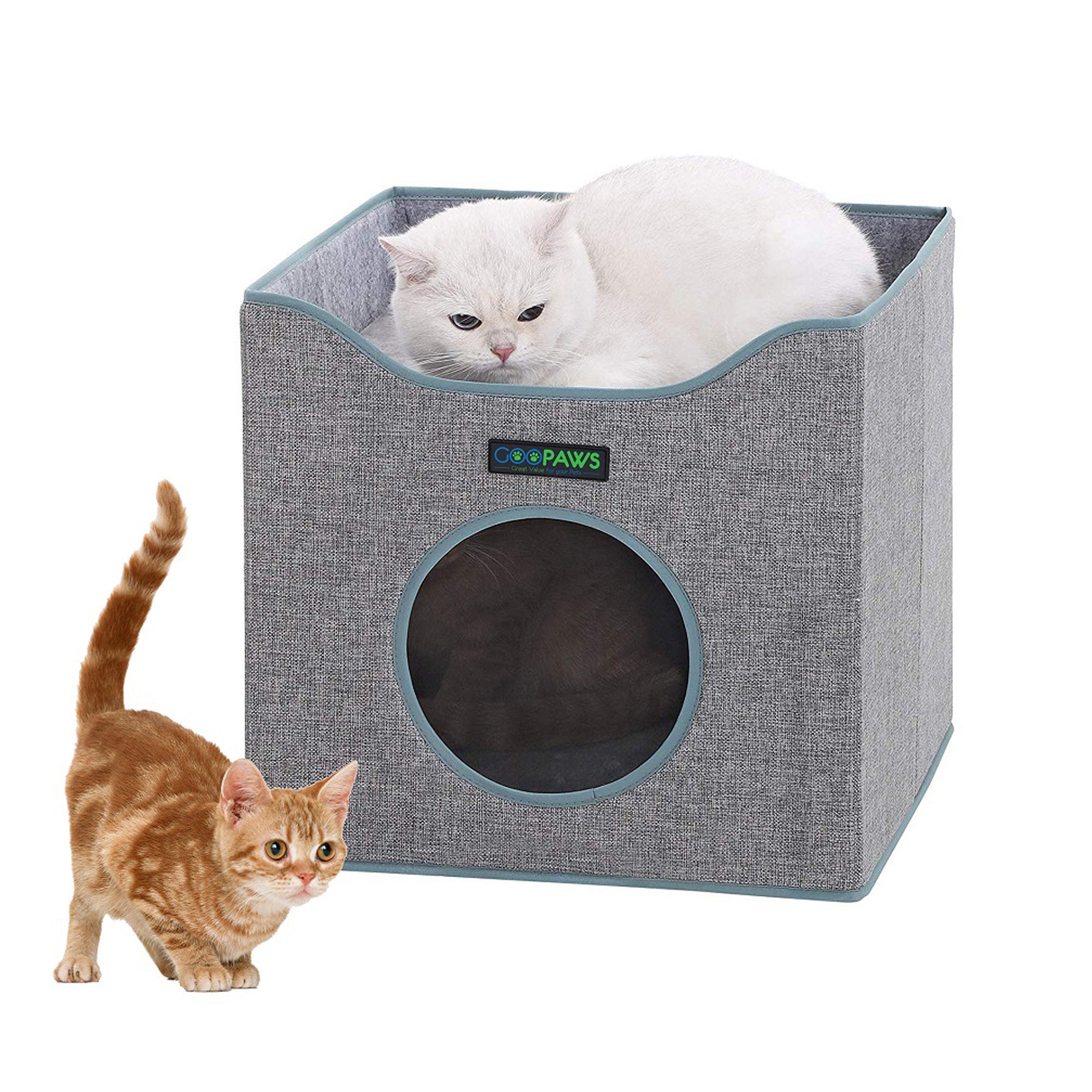 GOOPAWS Foldable Cat Condo, Cat Cube House & Sleeper Bed, Smoke Grey