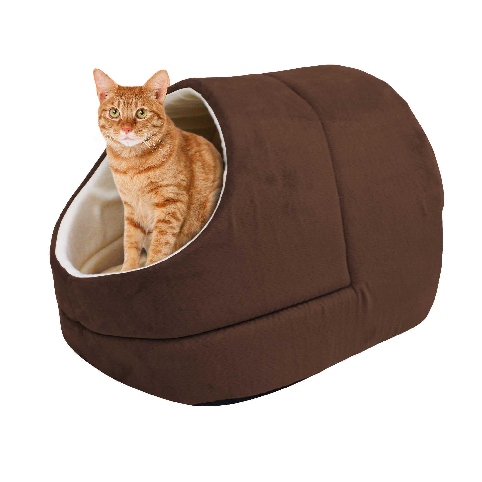 GOOPAWS Cave Covered for Cat Small Dog Warming Burrow Cat Bed, Brown