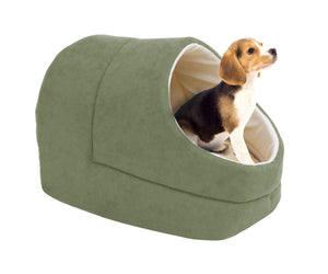 GOOPAWS Cave Covered Cat & Small Dog Warming Burrow Bed, Sage Green