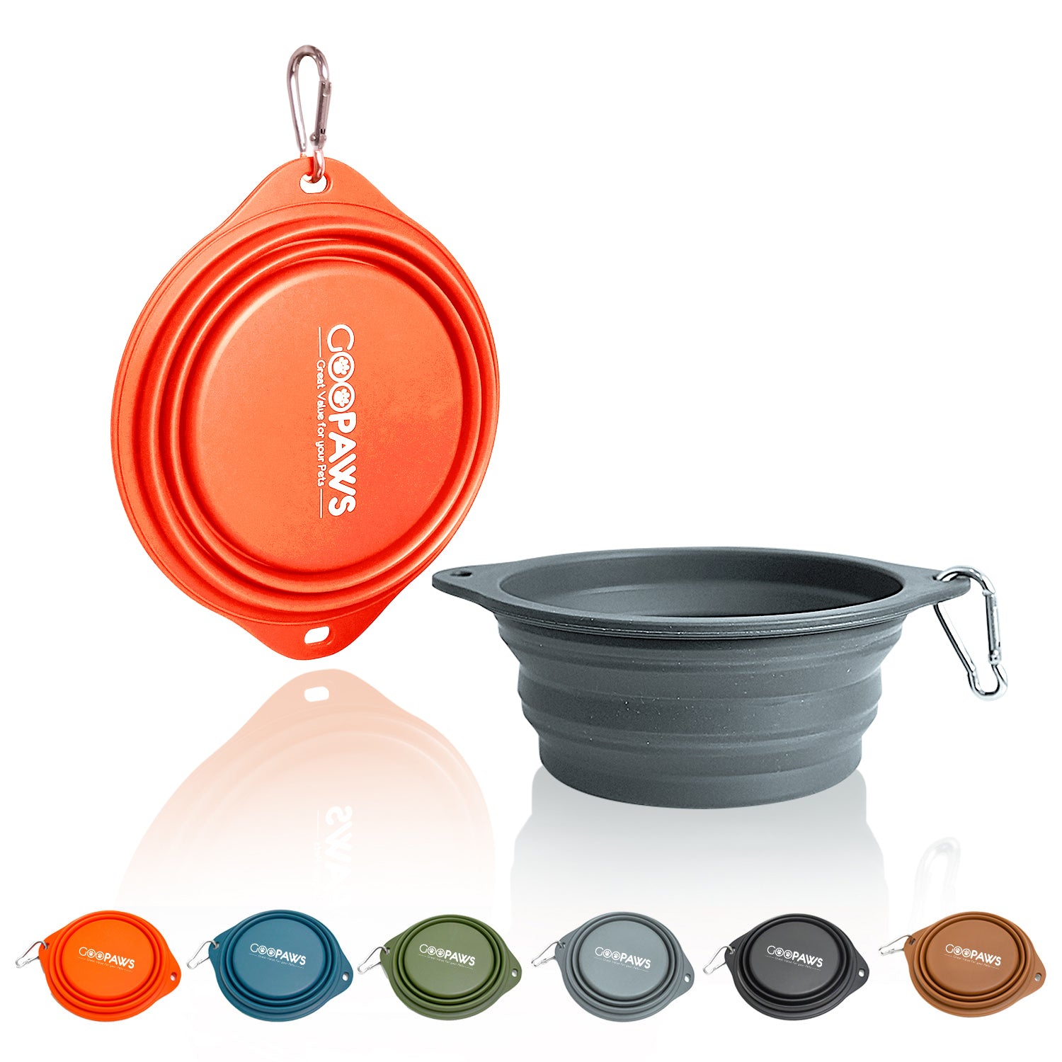 GOOPAWS 2 Pack Silicone Non-Skid Travel Dog and Cat Bowl, Orange&Grey