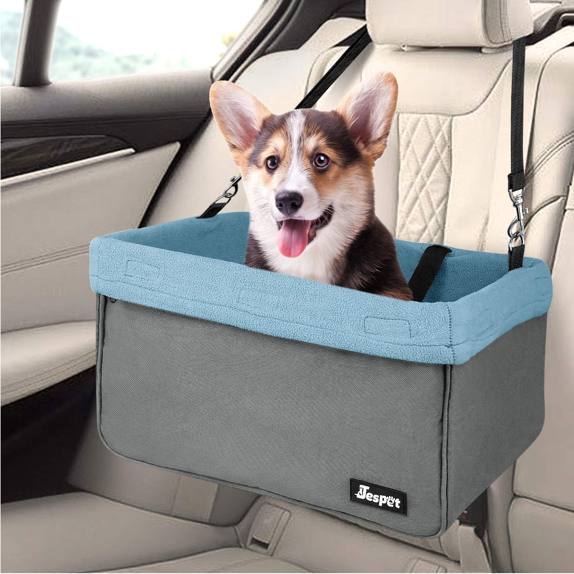 GOOPAWS Portable Pet Safety Booster Dog Car Seat with Seat Belt, Gray