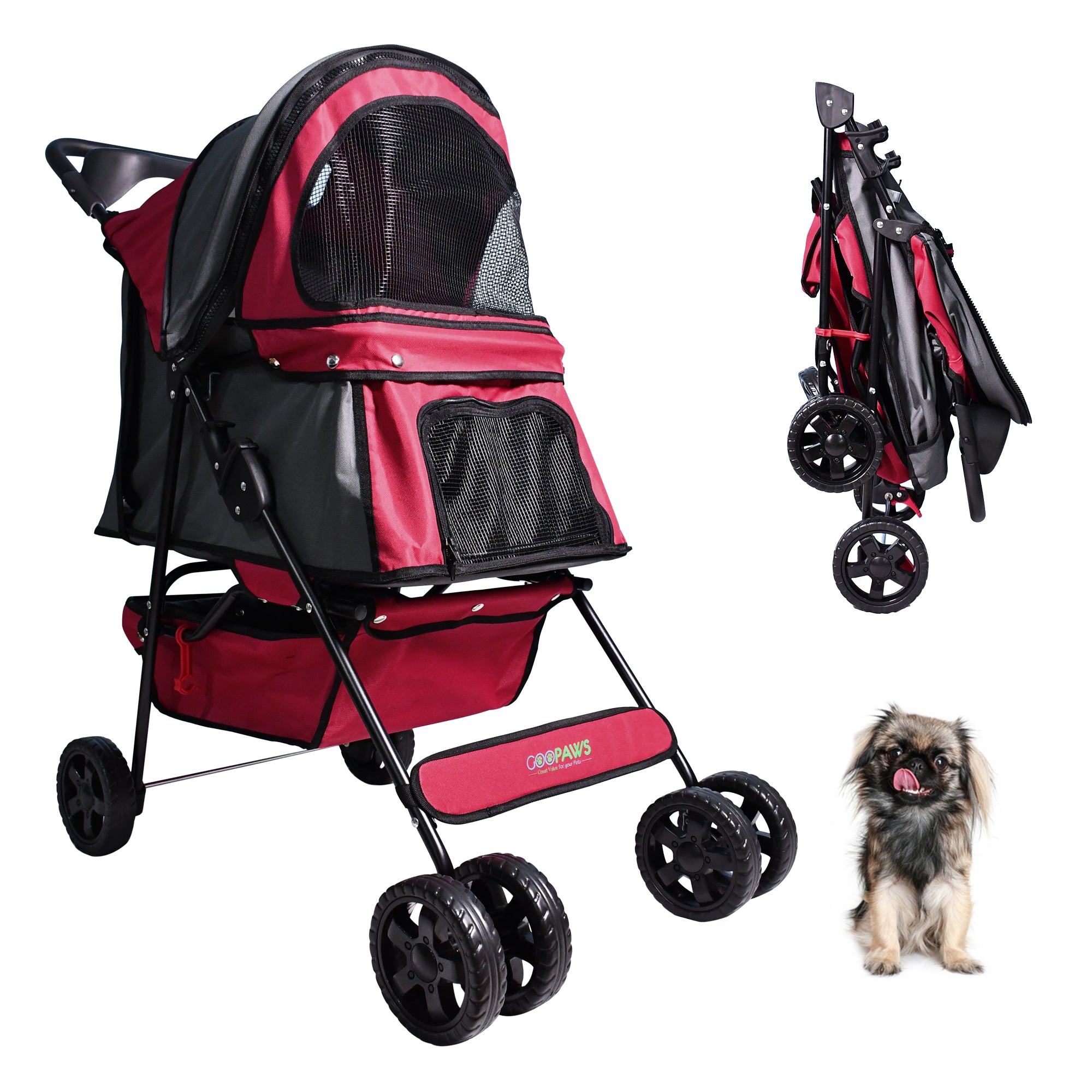 Jespet 4-Wheel Promenade Pet Stroller for Small Dogs Cats, Red, 36''
