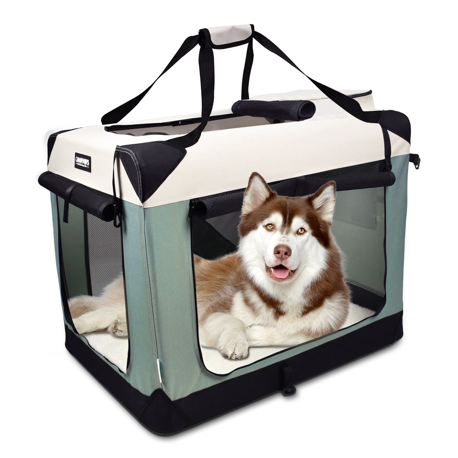 Jespet & GOOPAWS Indoor & Outdoor 3-Door Collapsible Soft-Sided Dog, Cat & Small Pet Crate, Shale Green, 36''