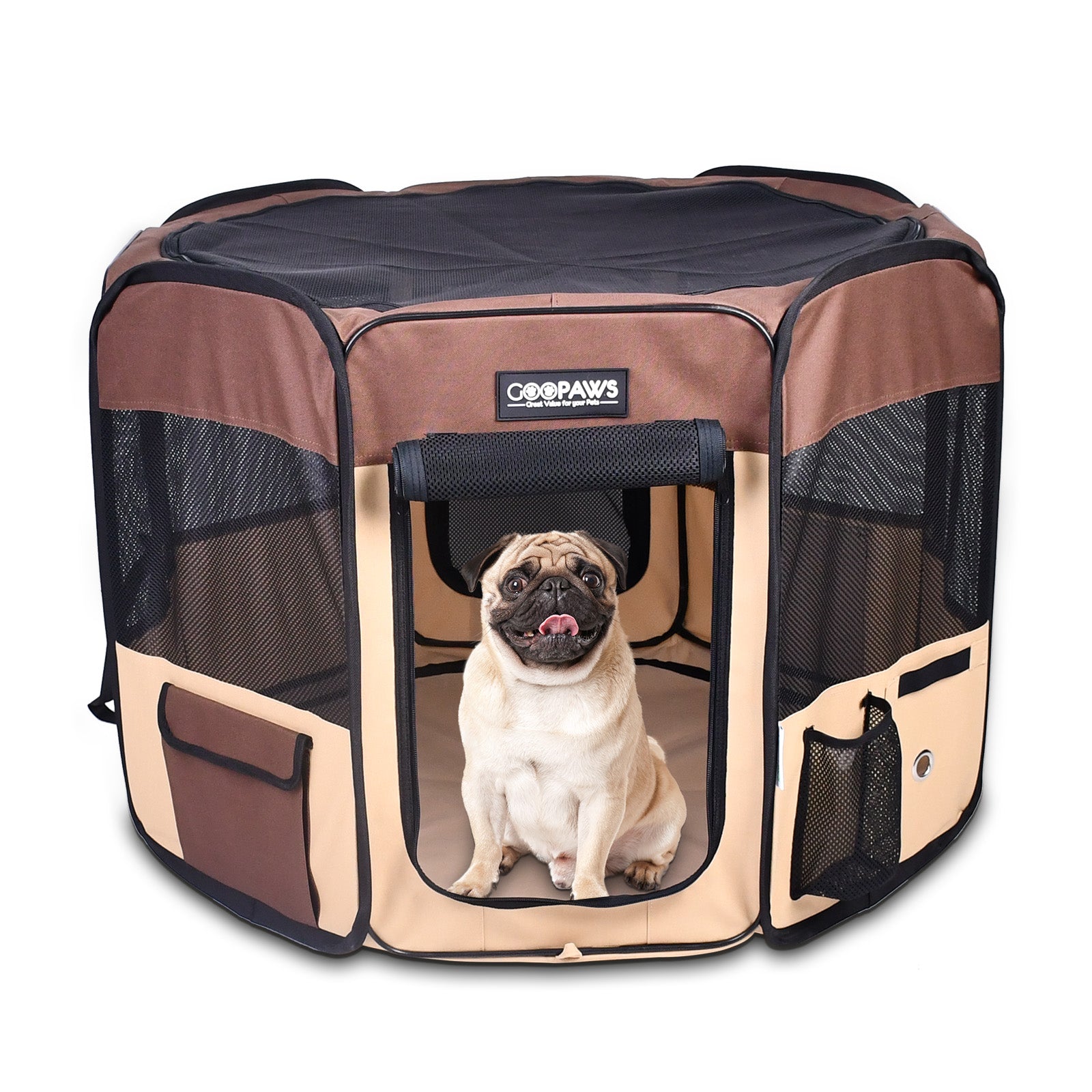 Jespet 2-Door Portable Soft-Sided Dog, Cat & Small Pet Exercise Playpen, Brown, 45''