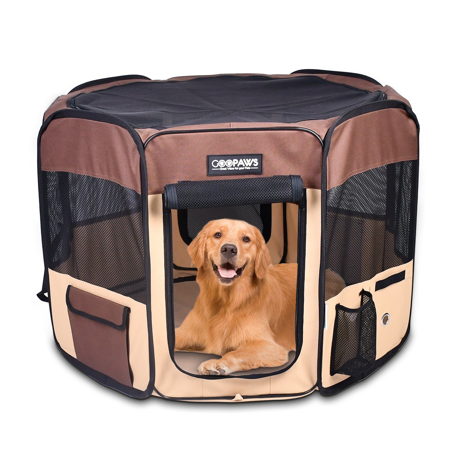 Jespet 2-Door Portable Soft-Sided Dog, Cat & Small Pet Exercise Playpen, Brown, 61''