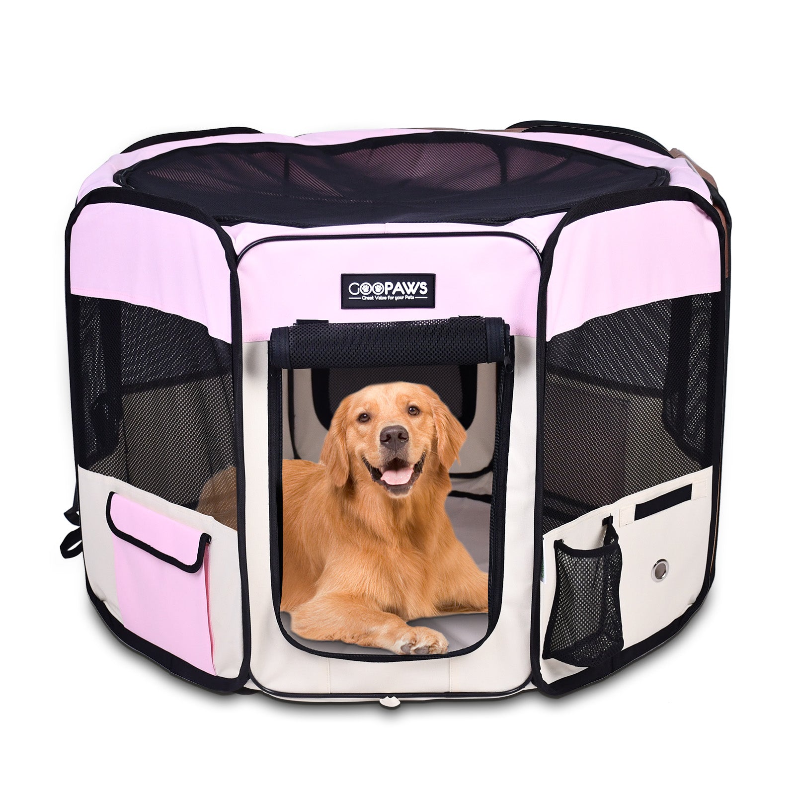 Jespet 2-Door Portable Soft-Sided Dog, Cat & Small Pet Exercise Playpen, Pink, 61''