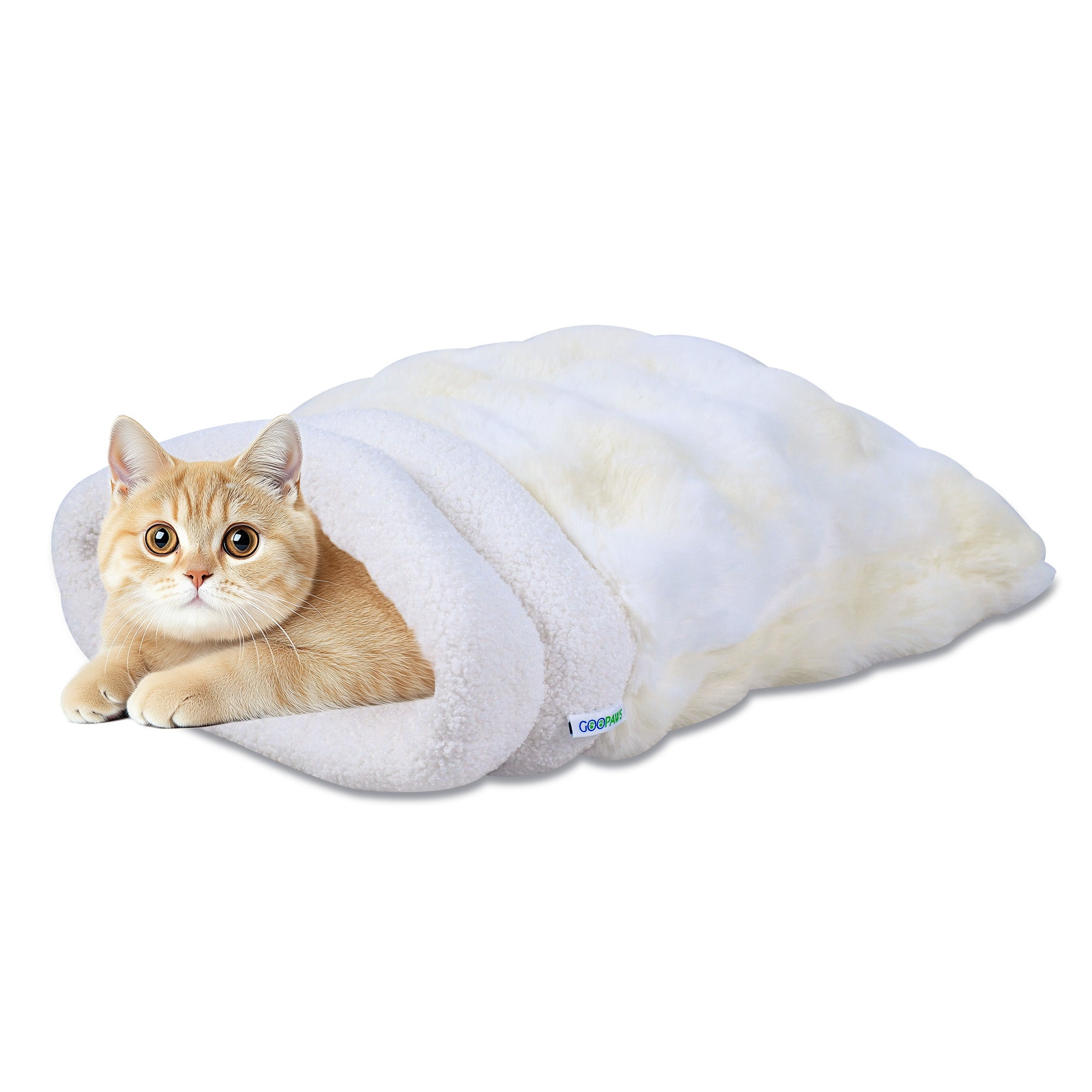 GOOPAWS 4-in-1 Cat Sack Bed Cave - Self Warming Pet Sleeping Bag for Cats & Small Dogs, Cream