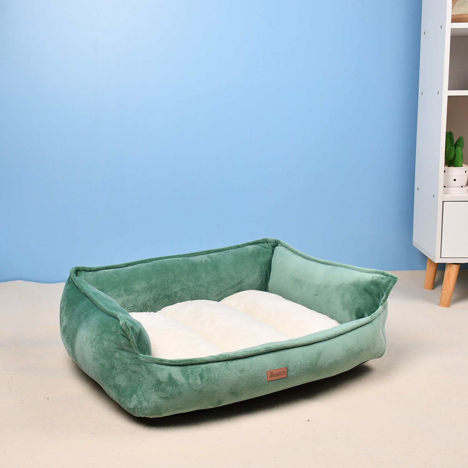 Jespet Warming Comfortable Square Pet Crate Bed, Comfortable Egg-Crate Foam Sofa, Green