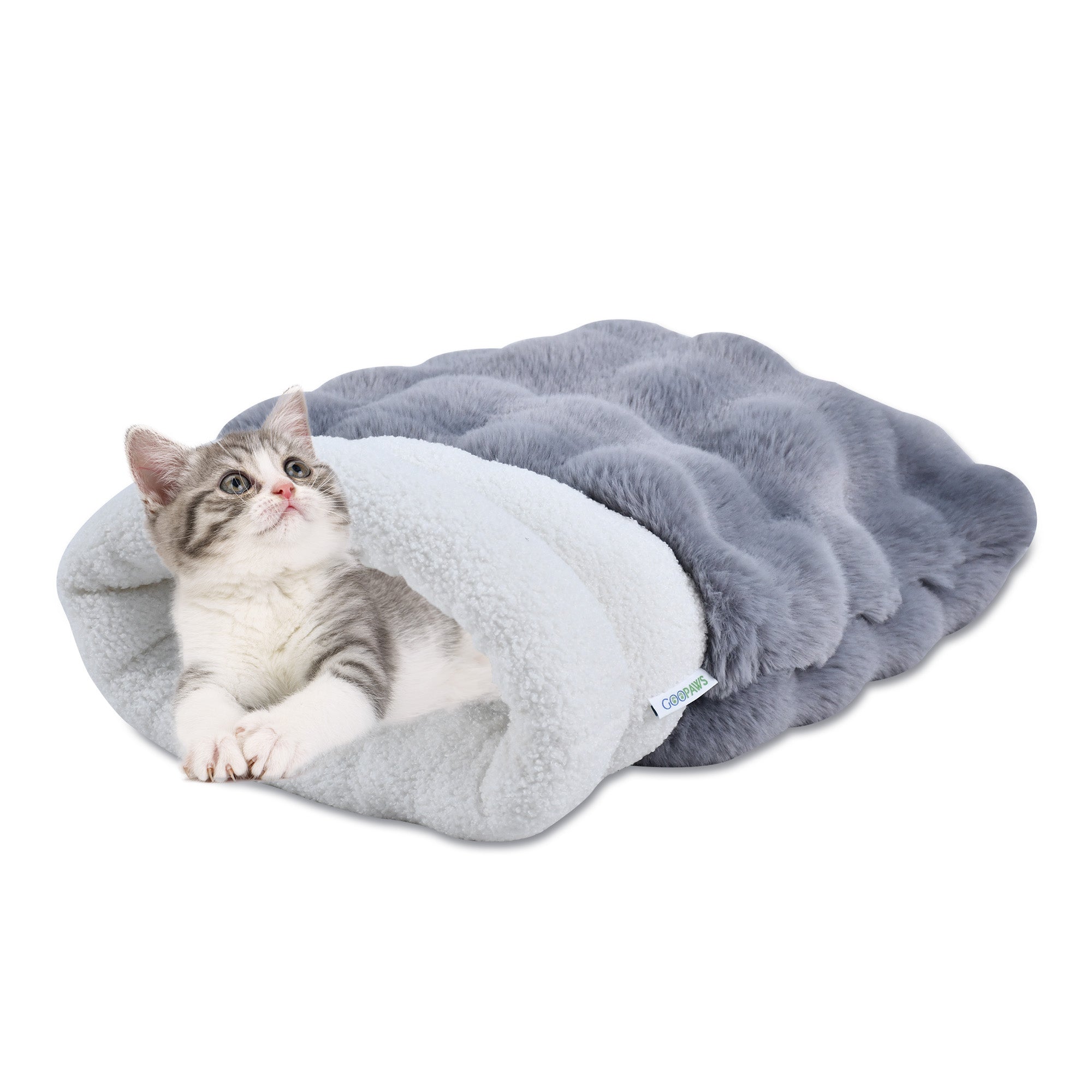 GOOPAWS 4-in-1 Cat Sack Bed Cave - Self Warming Pet Sleeping Bag for Cats & Small Dogs,Gray