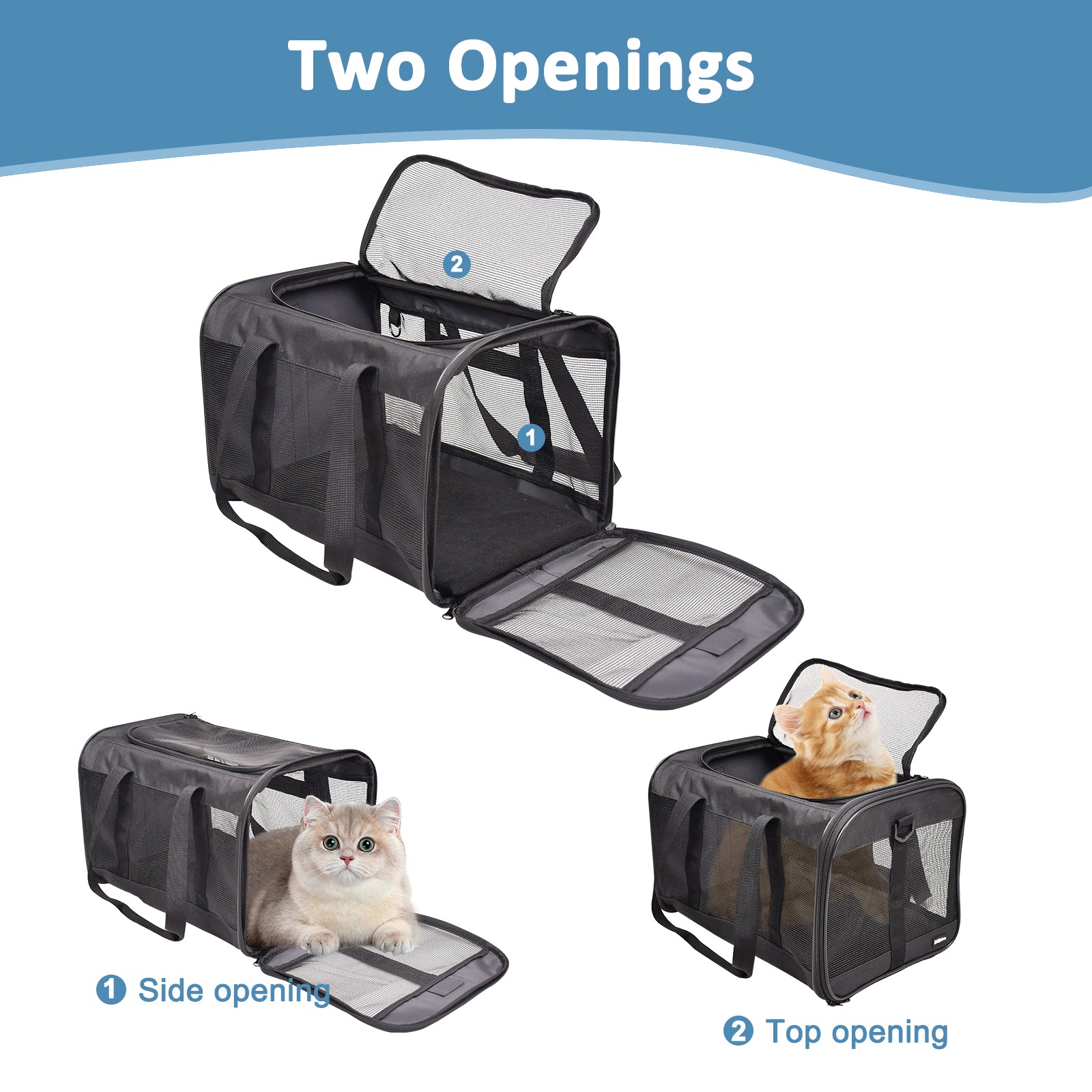 ZAKAPAWS Soft-Sided Travel Small Dog & Cat Carrier Bag, Black, 17''