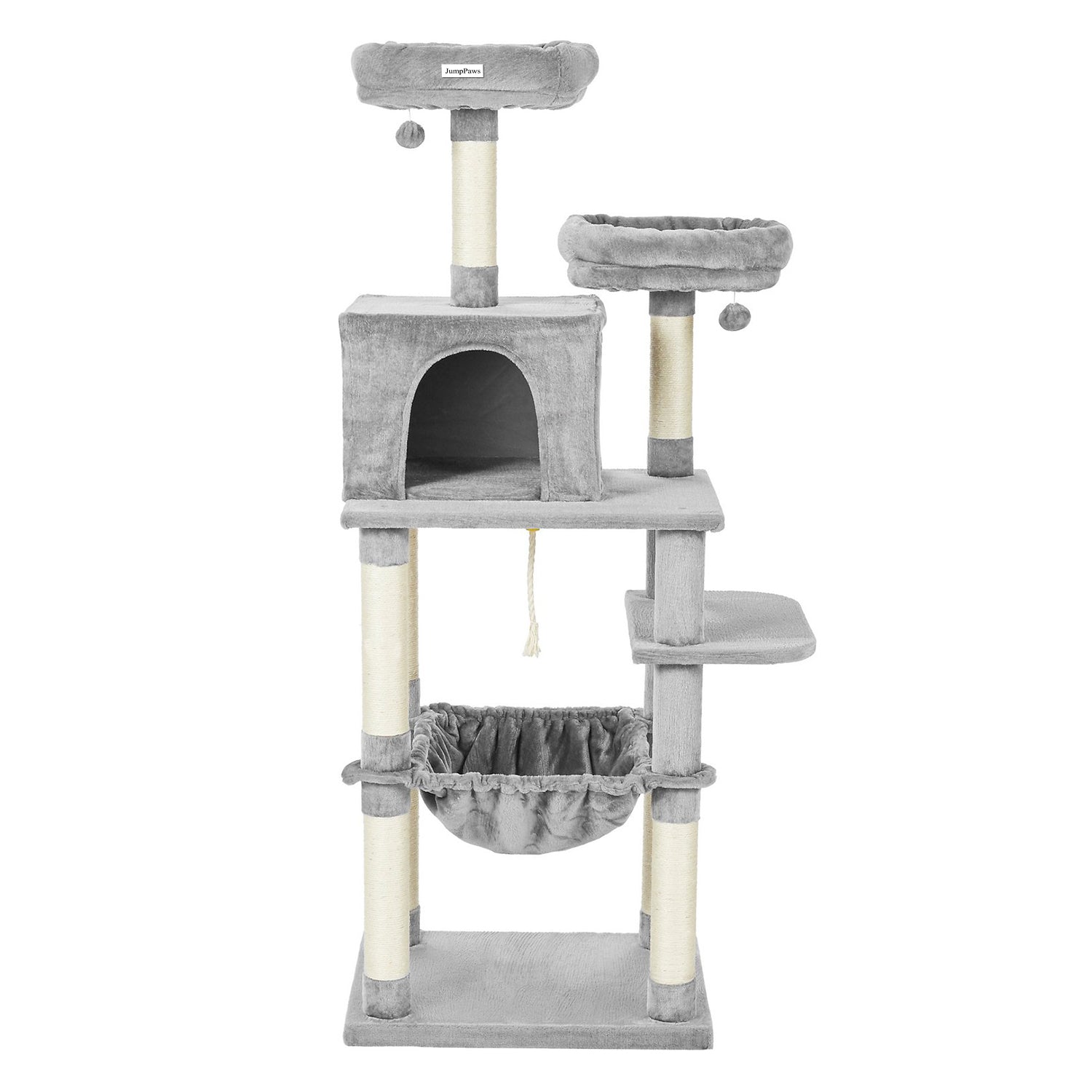JumpPaws Cat Playhouse, Indoor Cat Tower Condo, Cat Toys and Bed & Pet Play Towers, Grey, 23.6"L x 19.1"W x 64"H