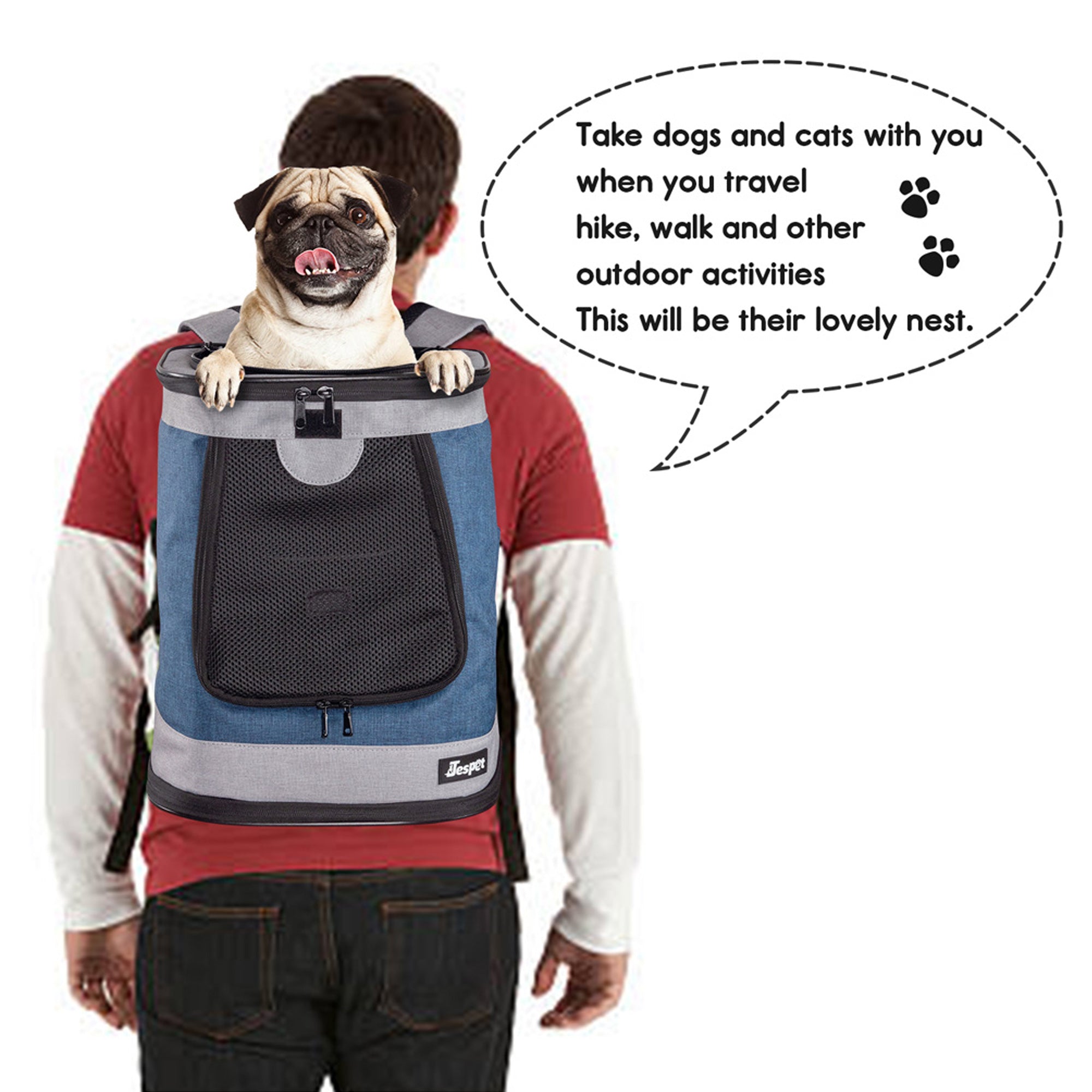GOOPAWS Pet Soft Backpack Carrier for Small Dog Cat, Blue Grey, 13''