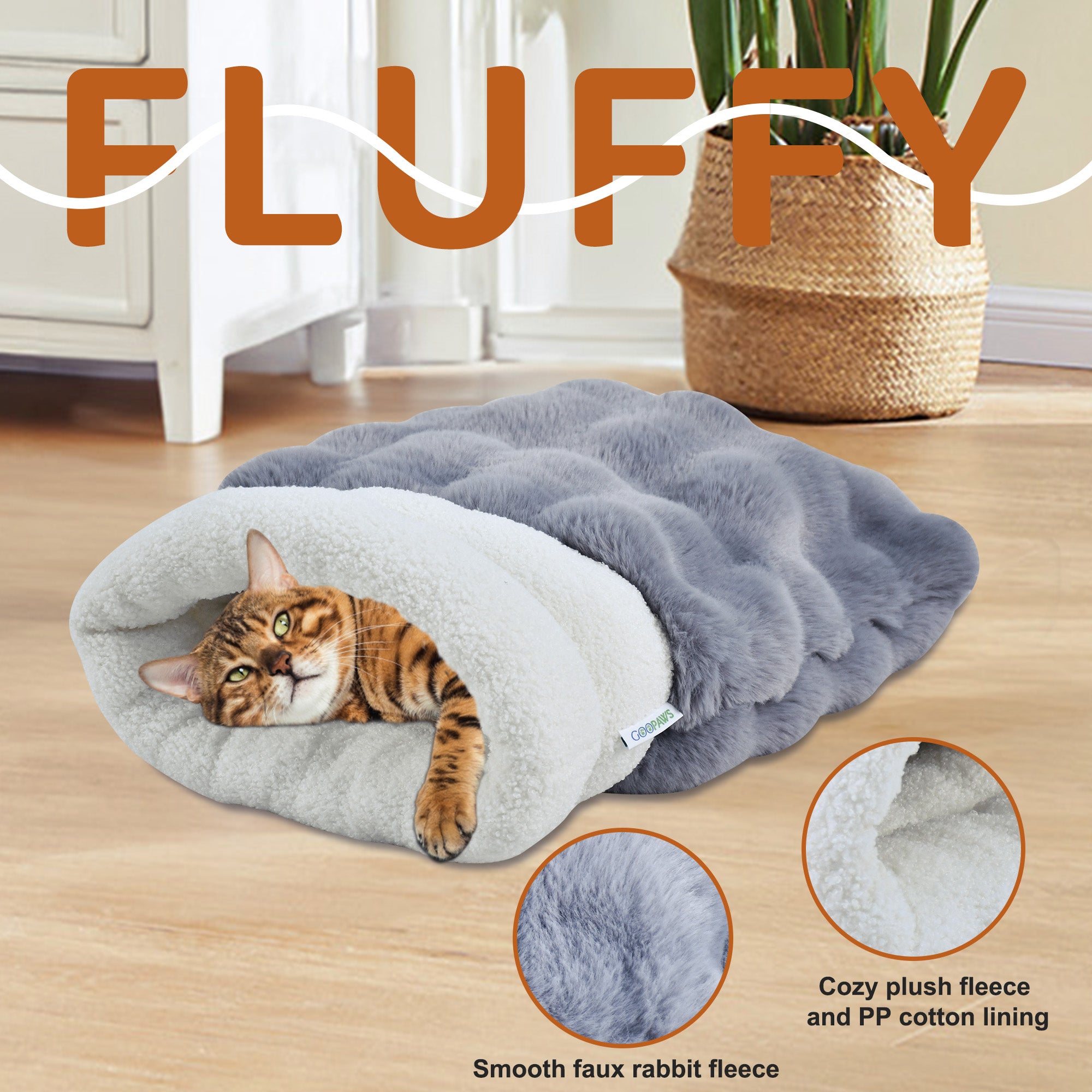 GOOPAWS 4-in-1 Cat Sack Bed Cave - Self Warming Pet Sleeping Bag for Cats & Small Dogs,Gray