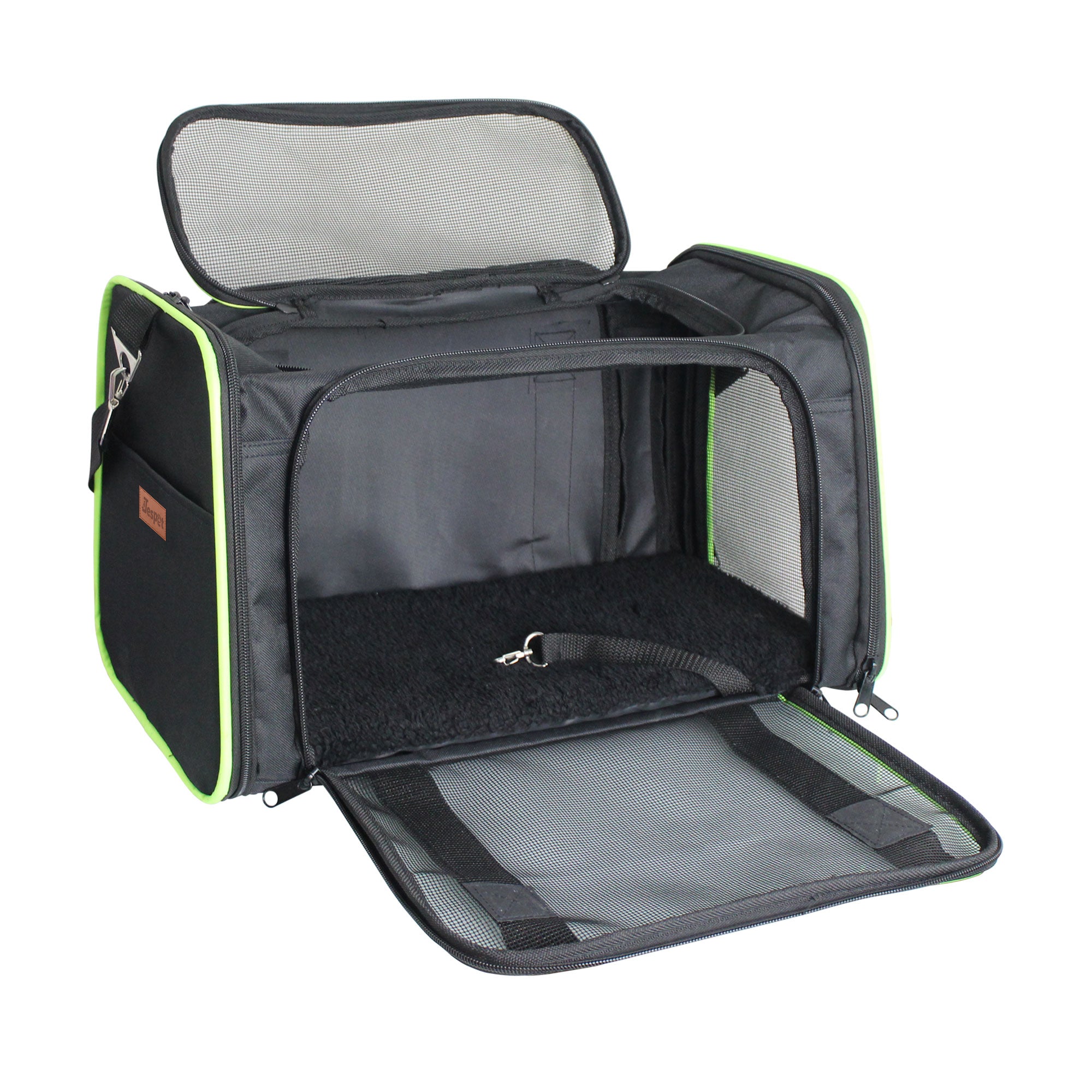 Jespet Soft-Sided Travel Small Dog & Cat Carrier Bag, Black/Green, 19''