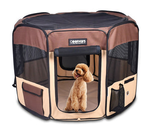 Jespet 2-Door Portable Soft-Sided Dog, Cat & Small Pet Exercise Playpen, Brown, 36''