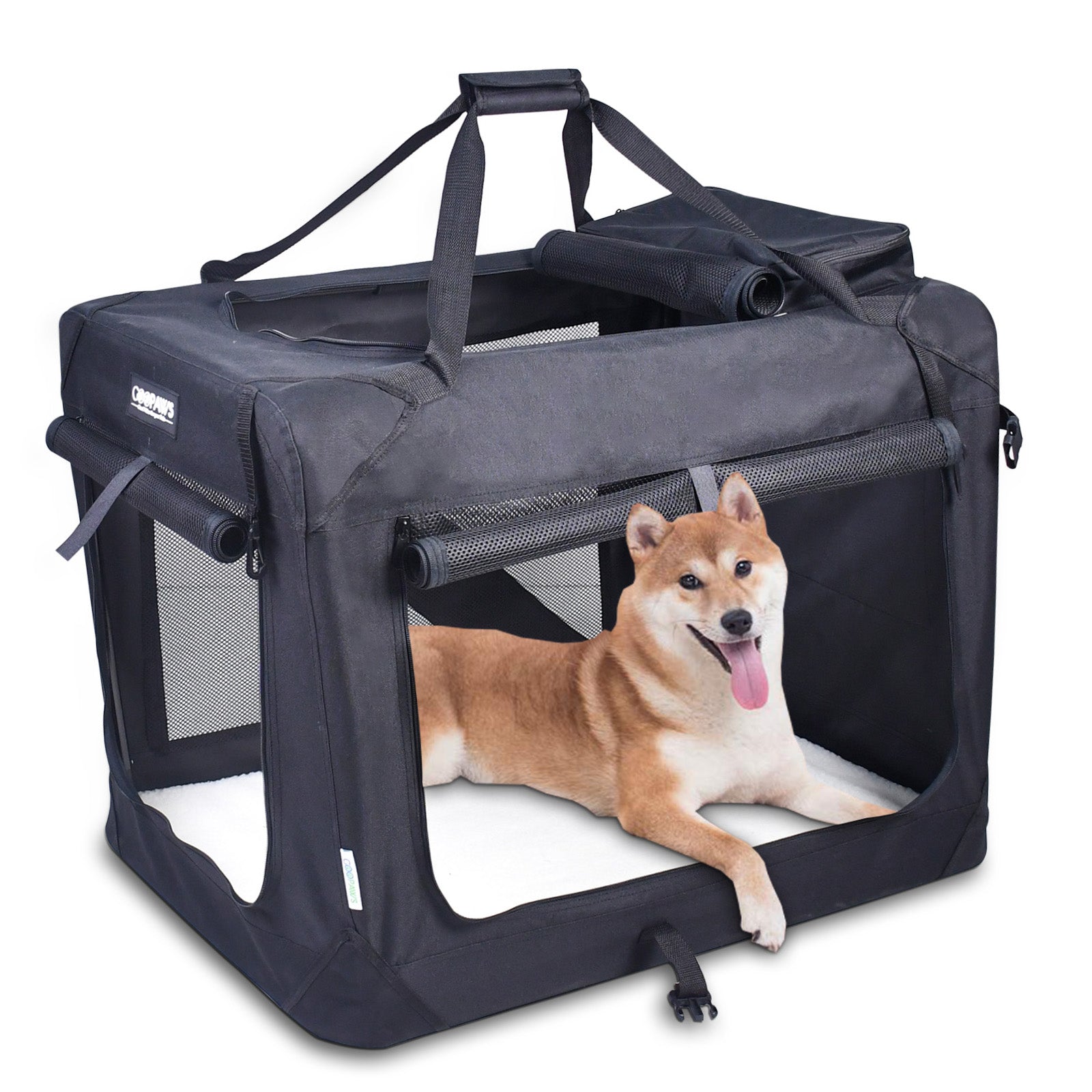 Jespet Indoor & Outdoor 3-Door Collapsible Soft-Sided Dog, Cat & Small Pet Crate, Black, 30''