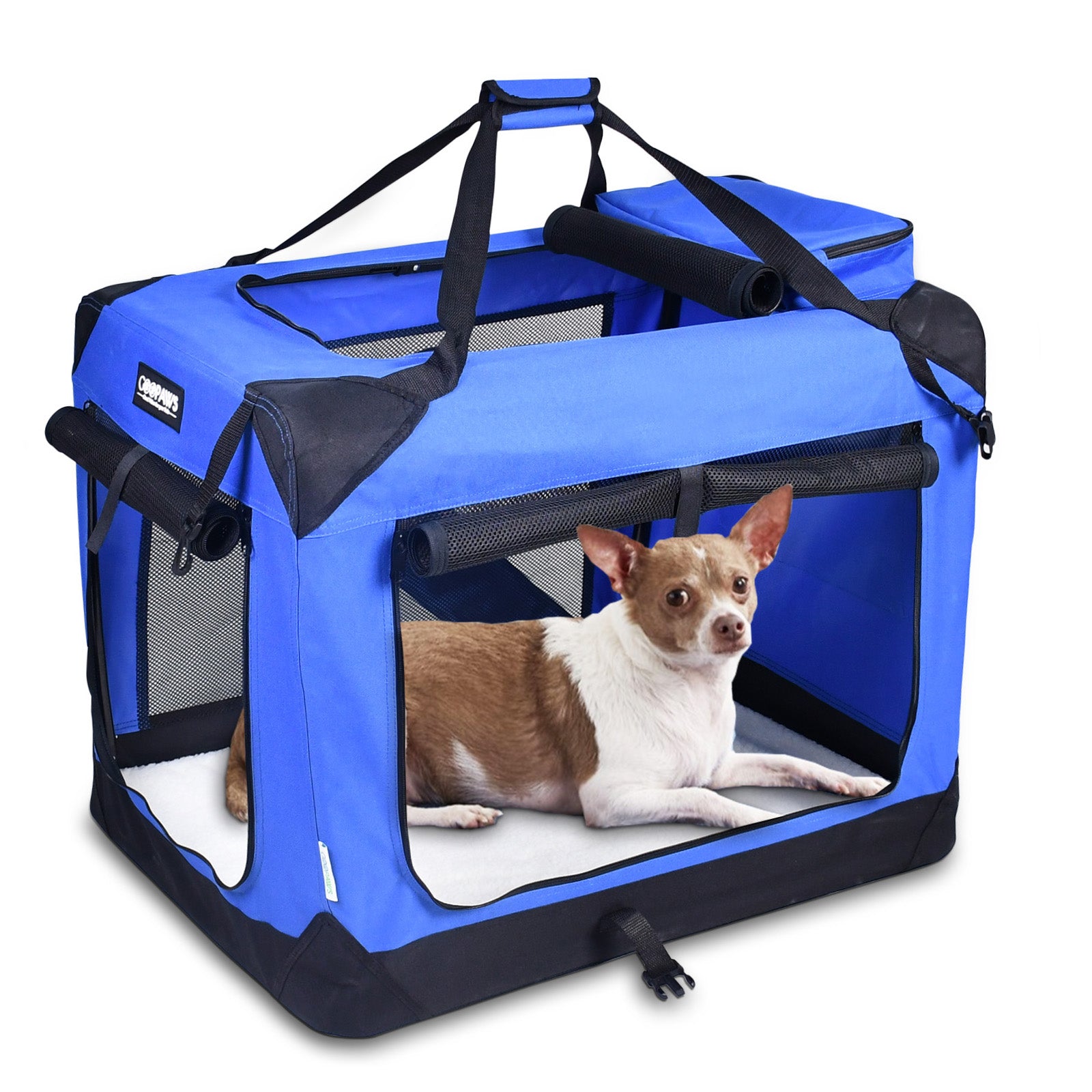 Jespet Indoor & Outdoor 3-Door Collapsible Soft-Sided Dog, Cat & Small Pet Crate, Blue, 30''