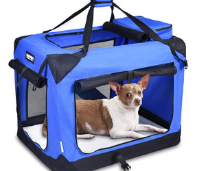Jespet Indoor & Outdoor 3-Door Collapsible Soft-Sided Dog, Cat & Small Pet Crate, Blue, 30''