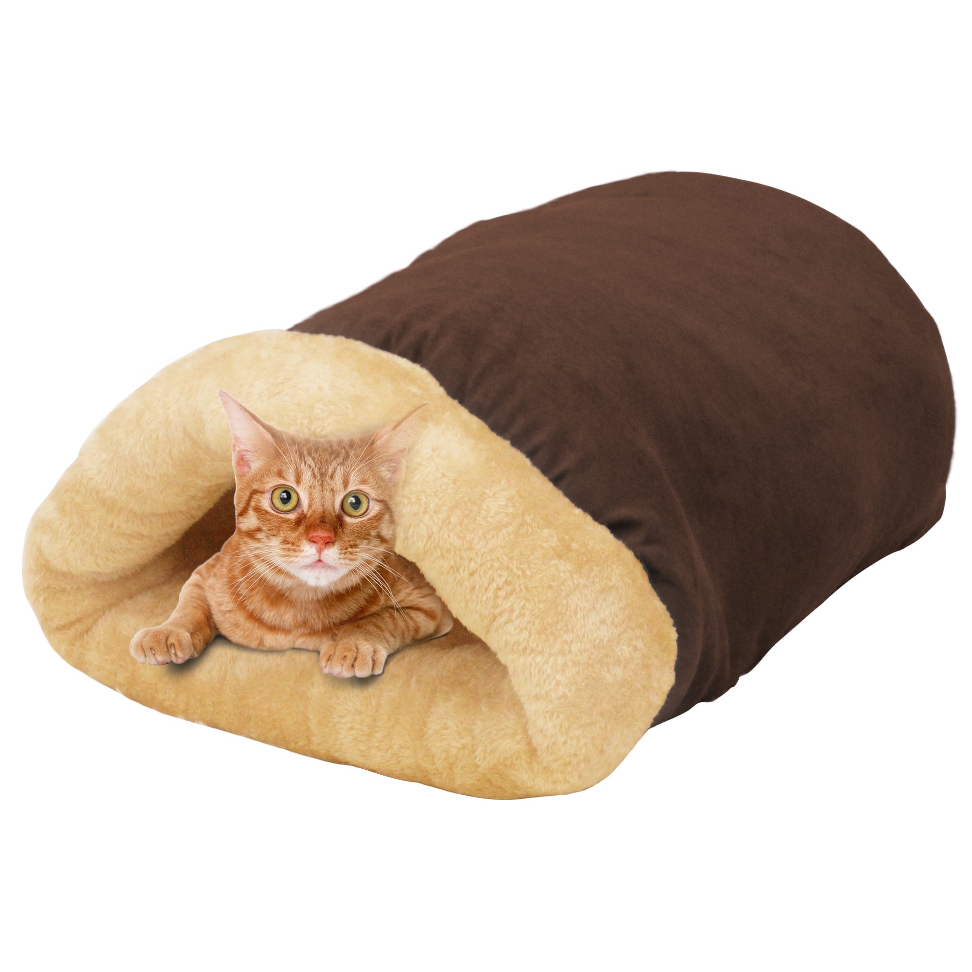 GOOPAWS 4 in 1 Self Warming Burrow Small Pet Bed Cuddle Cave, Brown