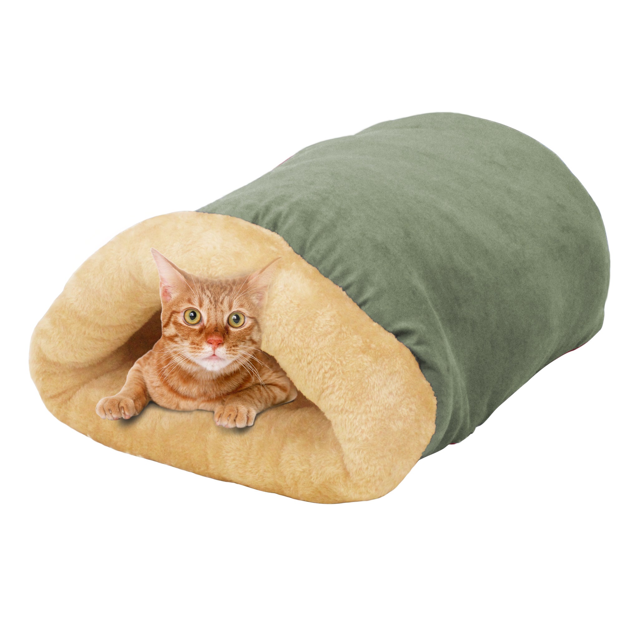 GOOPAWS 4 in 1 Self Warming Burrow Cat Bed Sleeping Cave, Sage Green