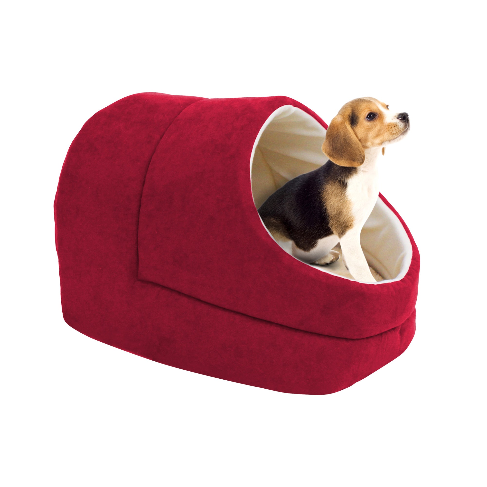 GOOPAWS Cave Covered Cat & Small Dog Warming Burrow Cat Bed, Burgundy