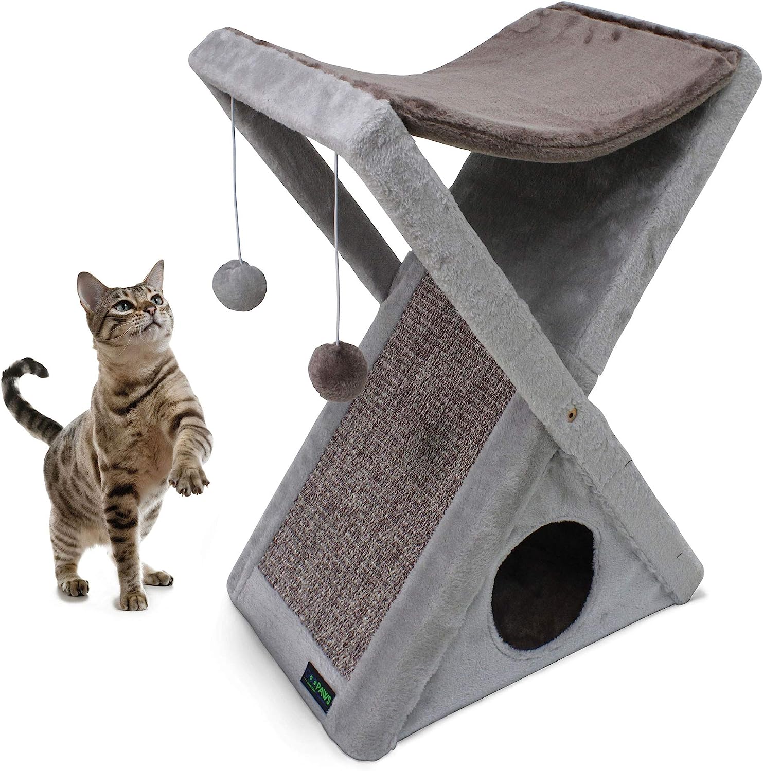 GOOPAWS Cat Foldable Tower Tree, Cat Toys and Bed & Pet Play Towers