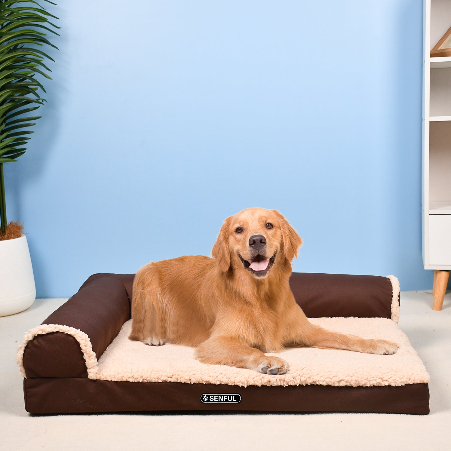 SENFUL Dog Beds for Household, L-Shaped Comfortable Bed for Medium & Large Dogs, Coffee, 41''