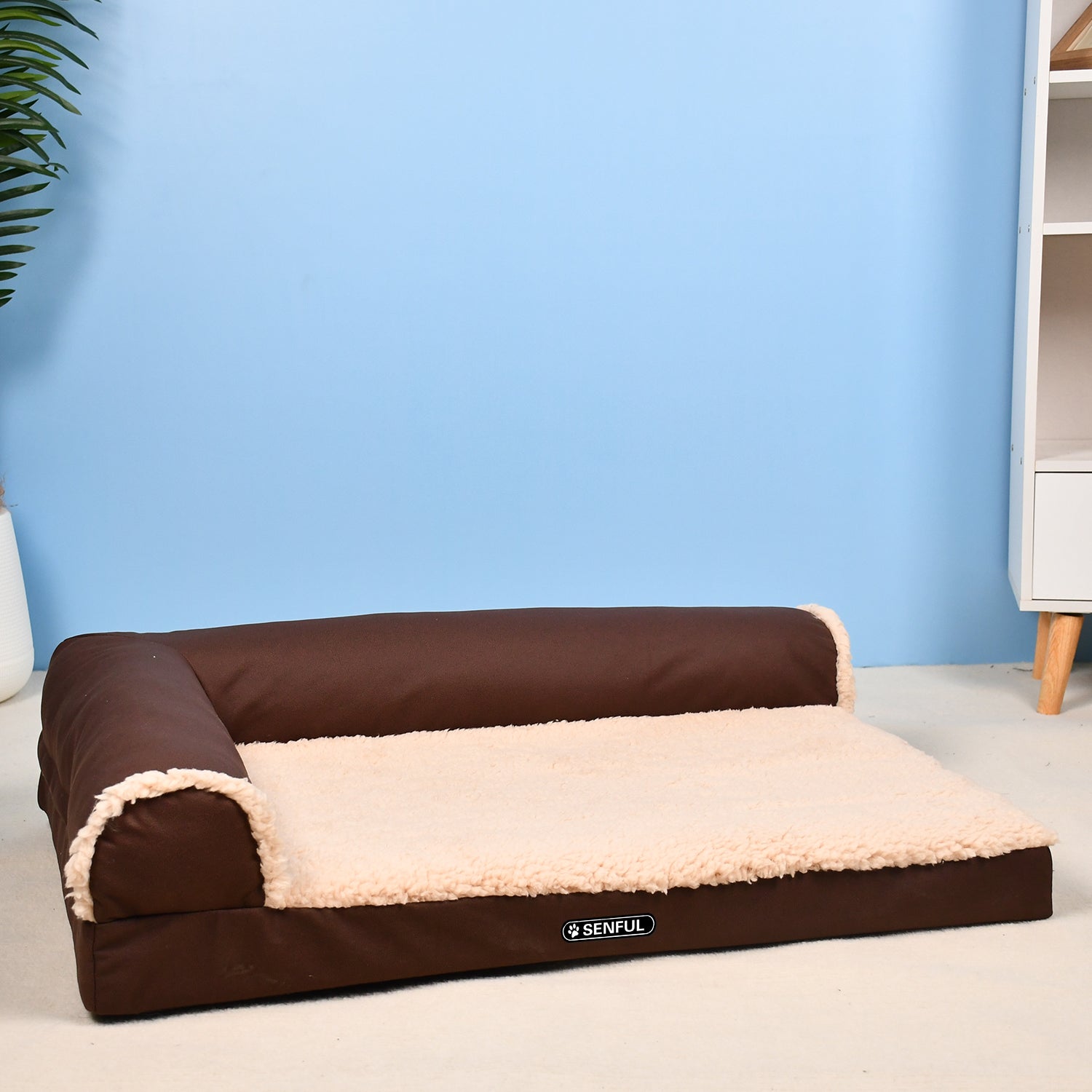 SENFUL Dog Beds for Household, L-Shaped Comfortable Bed for Medium & Large Dogs, Coffee, 41''