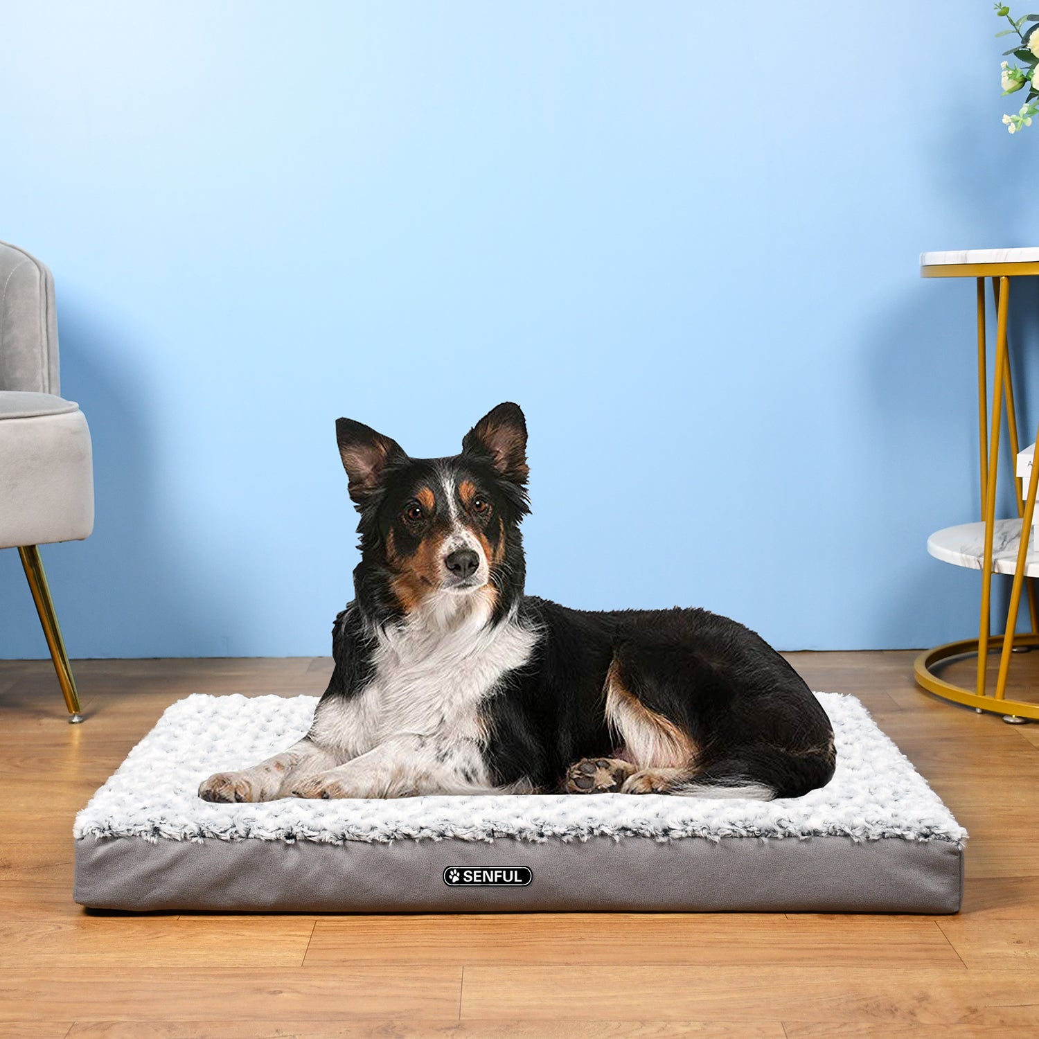 SENFUL Portable Dog Bed for Medium & Large Dogs, Comfortable Egg-Crate Foam Sofa, Grey, 36''