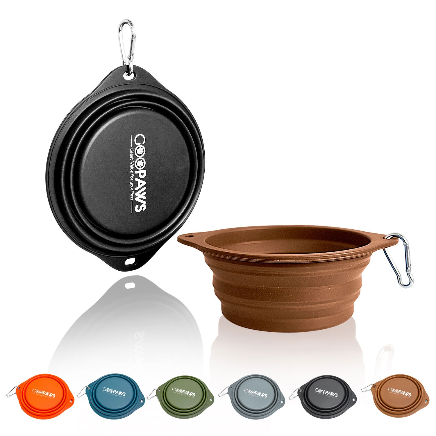 GOOPAWS 2 Pack Silicone Non-Skid Travel Dog and Cat Bowl, Black&Brown