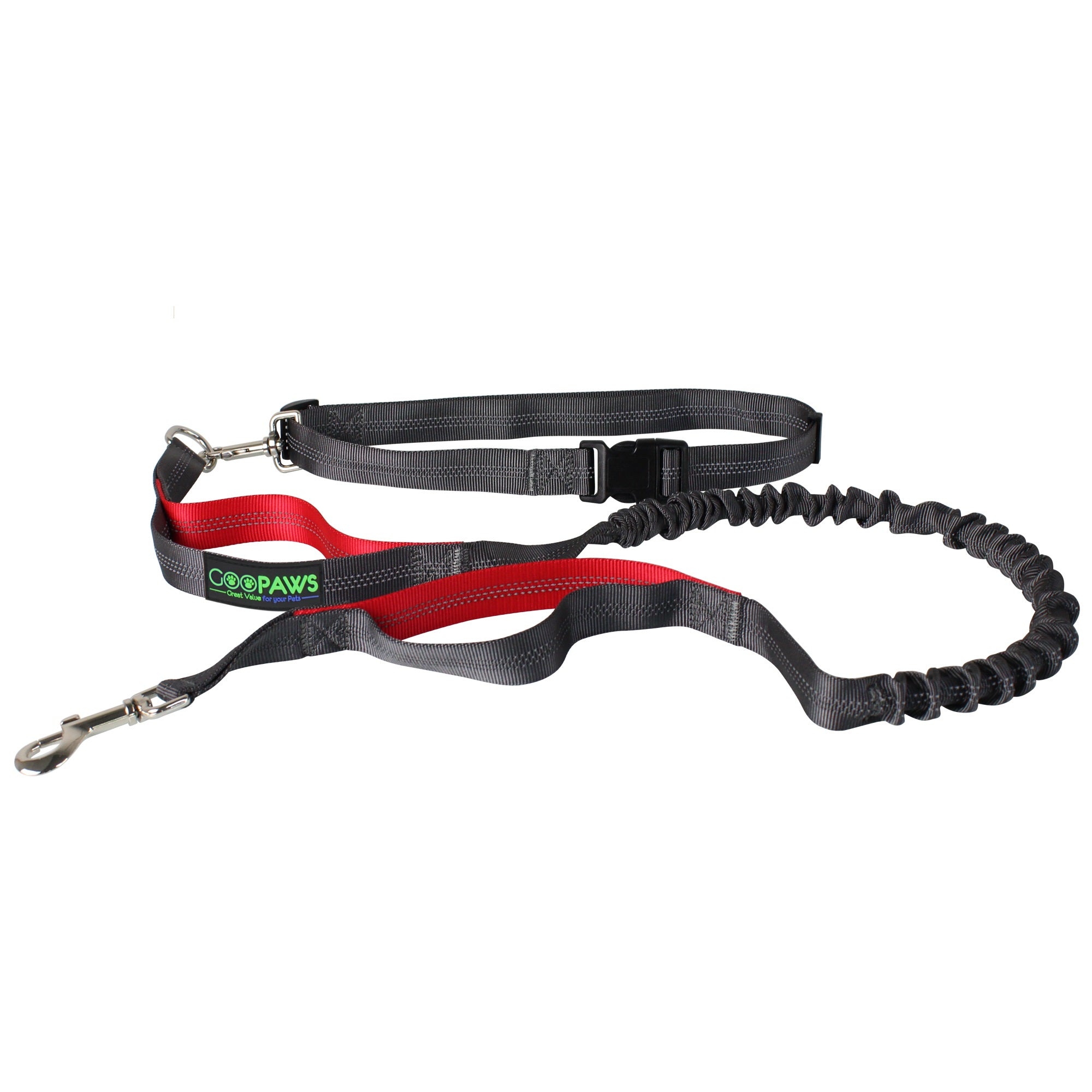 GOOPAWS No Pull Hand Free Bungee Dog Leash for Hiking, Running, Red