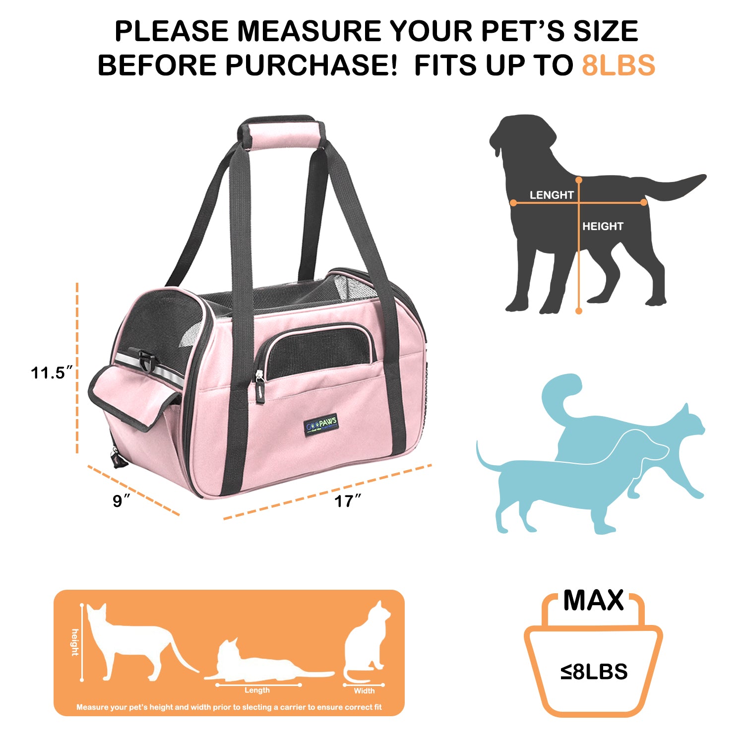 GOOPAWS Soft Sided Small Dog Carriers Comfort for Travel, Pink, 17"