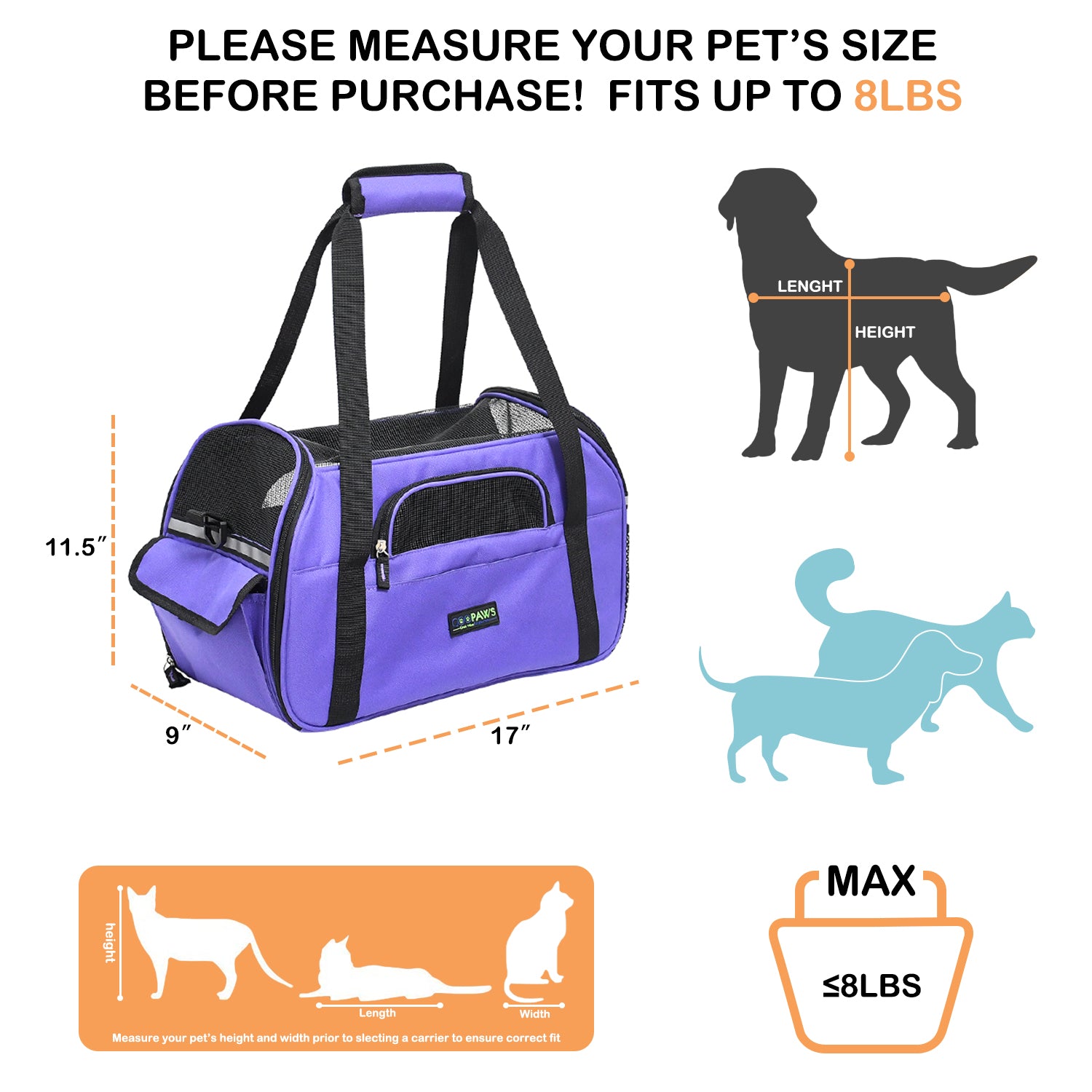 GOOPAWS Soft Sided Small Dog Carrier Comfort for Travel, Purple, 17"