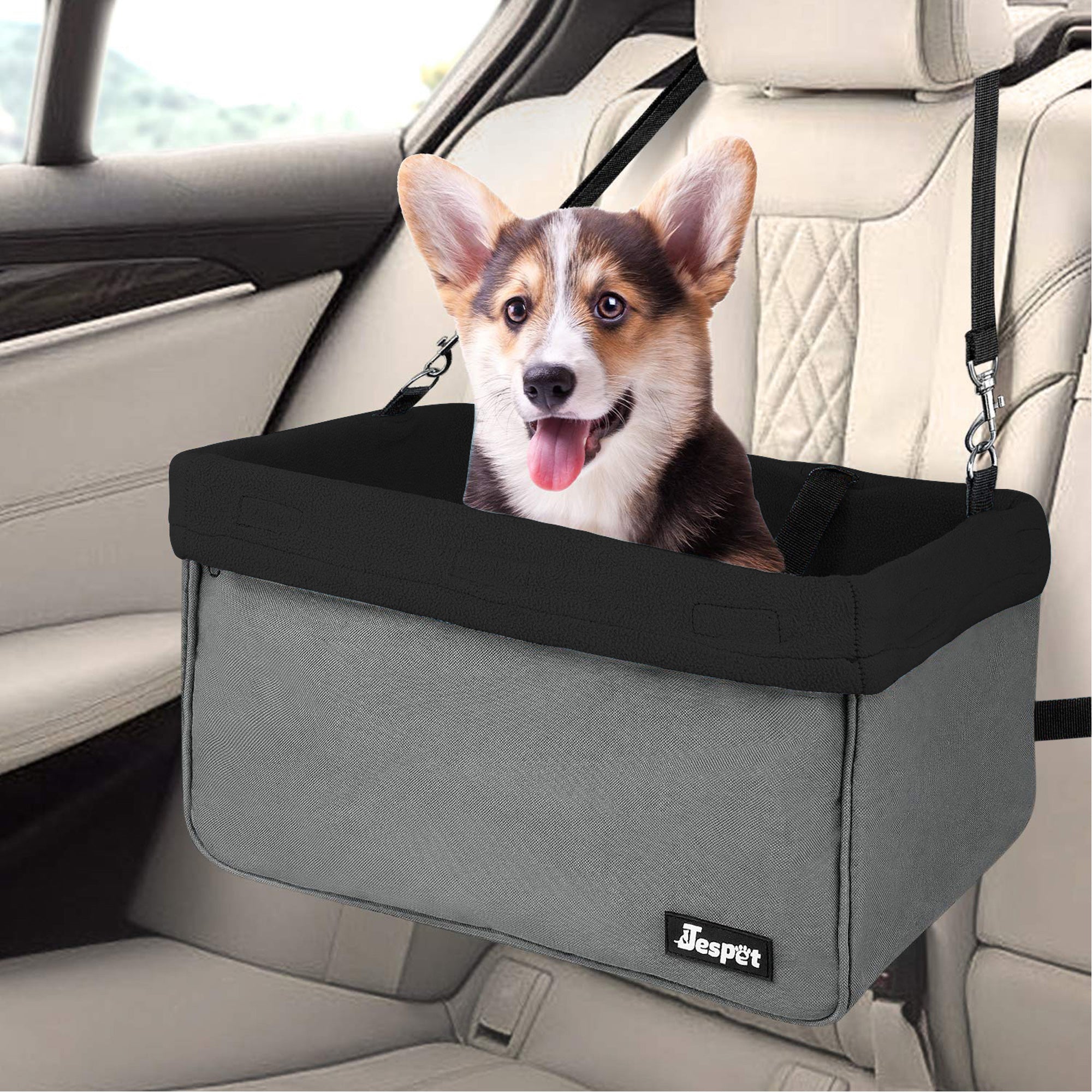GOOPAWS Pet Travel Safety Booster Dog Car Seat with Seat Belt, Black