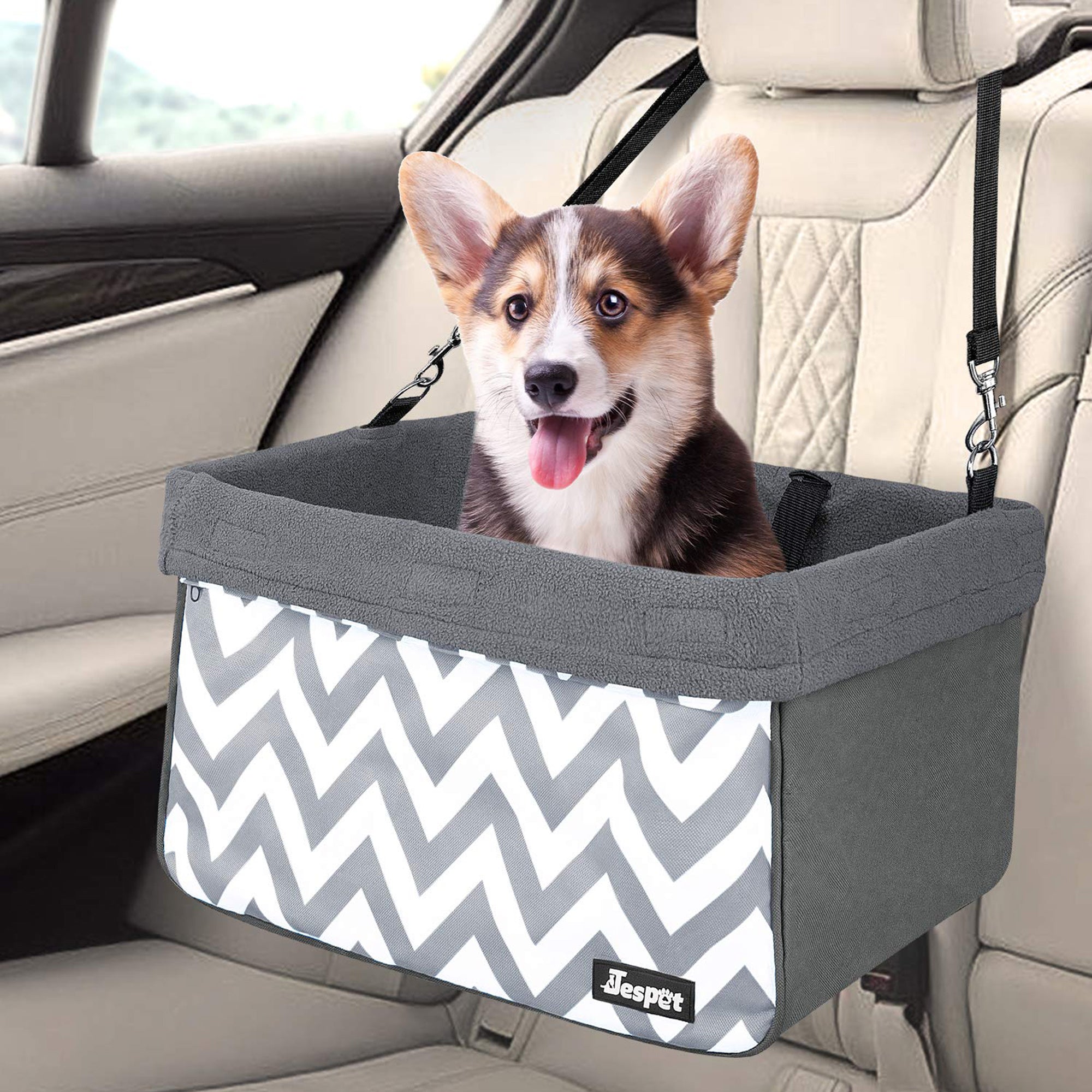 GOOPAWS Deluxe Portable Pet Safety Booster Car Seat, Gray with Strip