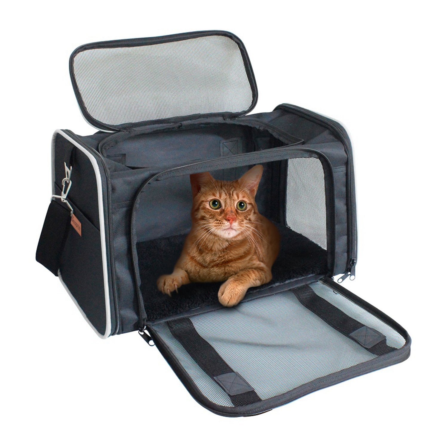 Jespet Soft-Sided Travel Small Dog & Cat Carrier Bag, Black/Grey, 17''