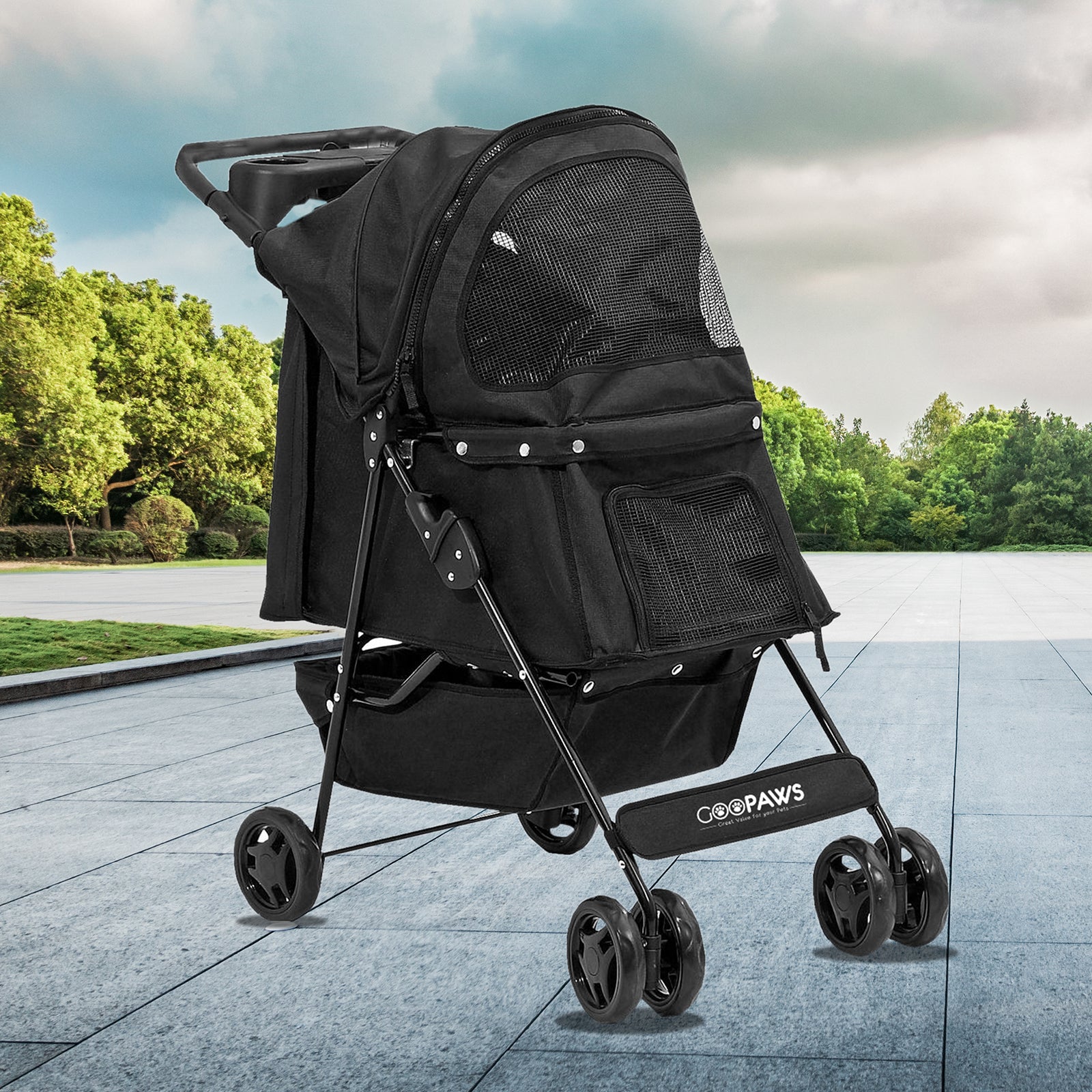 go pet club dog stroller GOOPAWS 4-Wheel Promenade Pet Stroller for Small Dogs Cats, Black, 36' – Jespet Inc